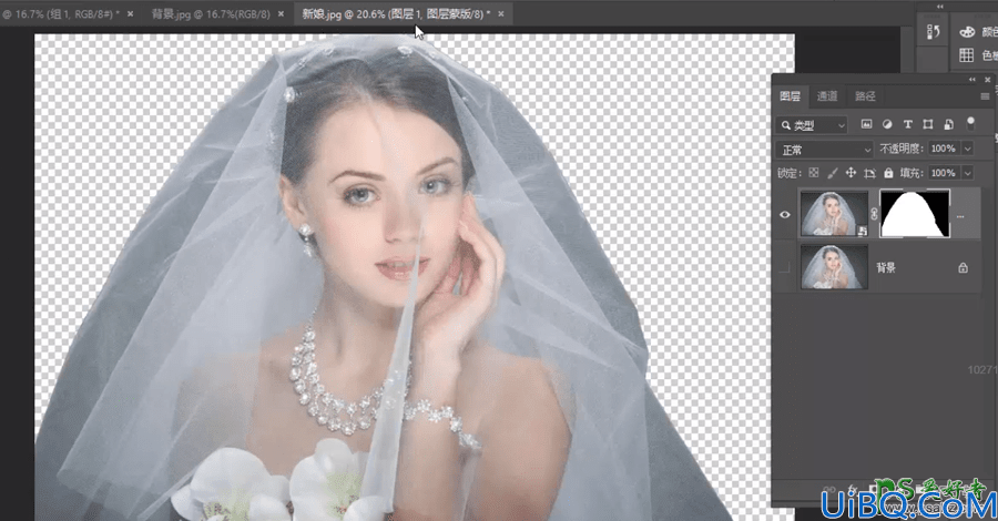学习用Photoshop抠半透明效果的人像婚纱照，学习半透明全透明物体怎么抠