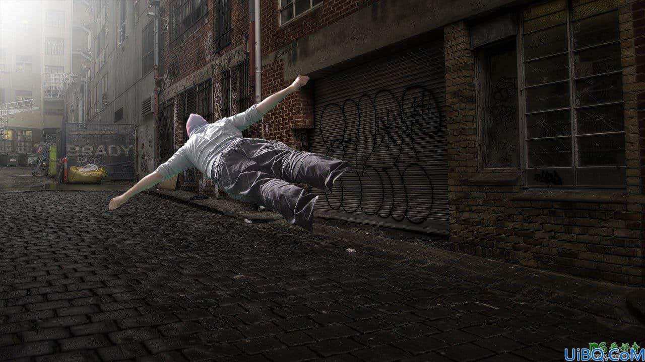 Photoshop人像特效合成：打造在街道中飞行的男子，街道飞行的超人阿童木