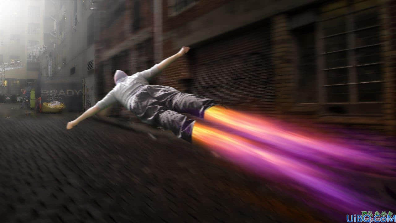 Photoshop人像特效合成：打造在街道中飞行的男子，街道飞行的超人阿童木