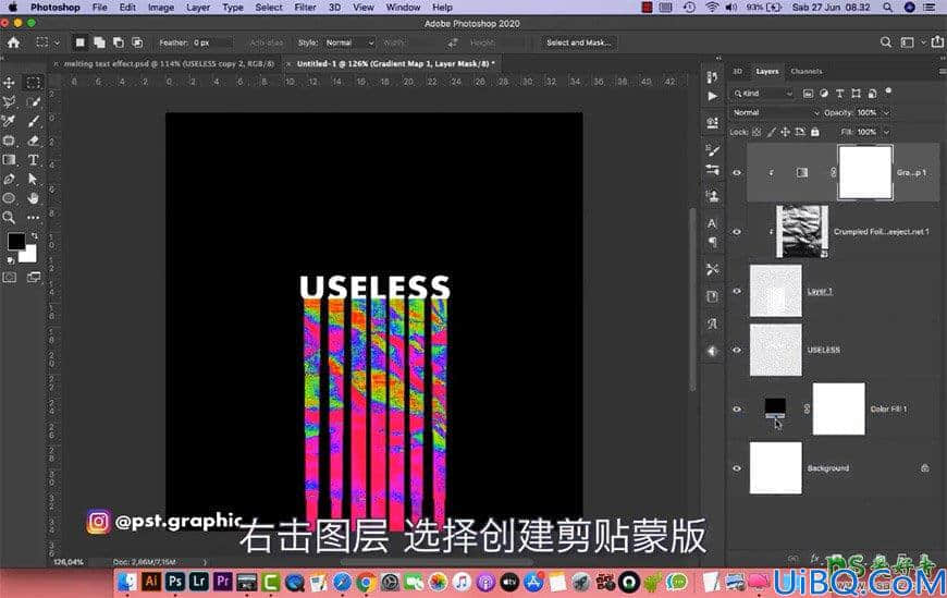 Photoshop个性文字设计：制作文字底部喷出彩虹效果的个性文字，个性字体