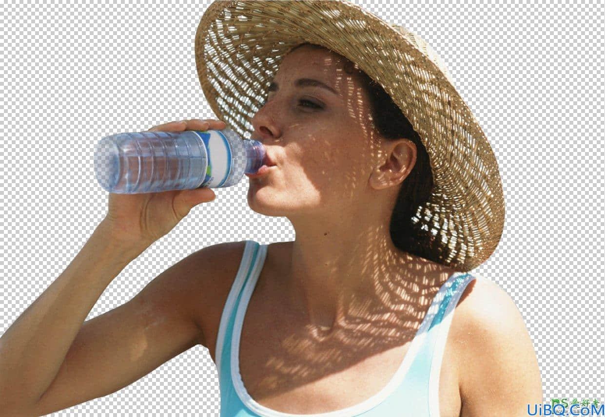 Photoshop抠图换背景：利用钢笔及通道工具抠出夏日海滩上带草帽的美女