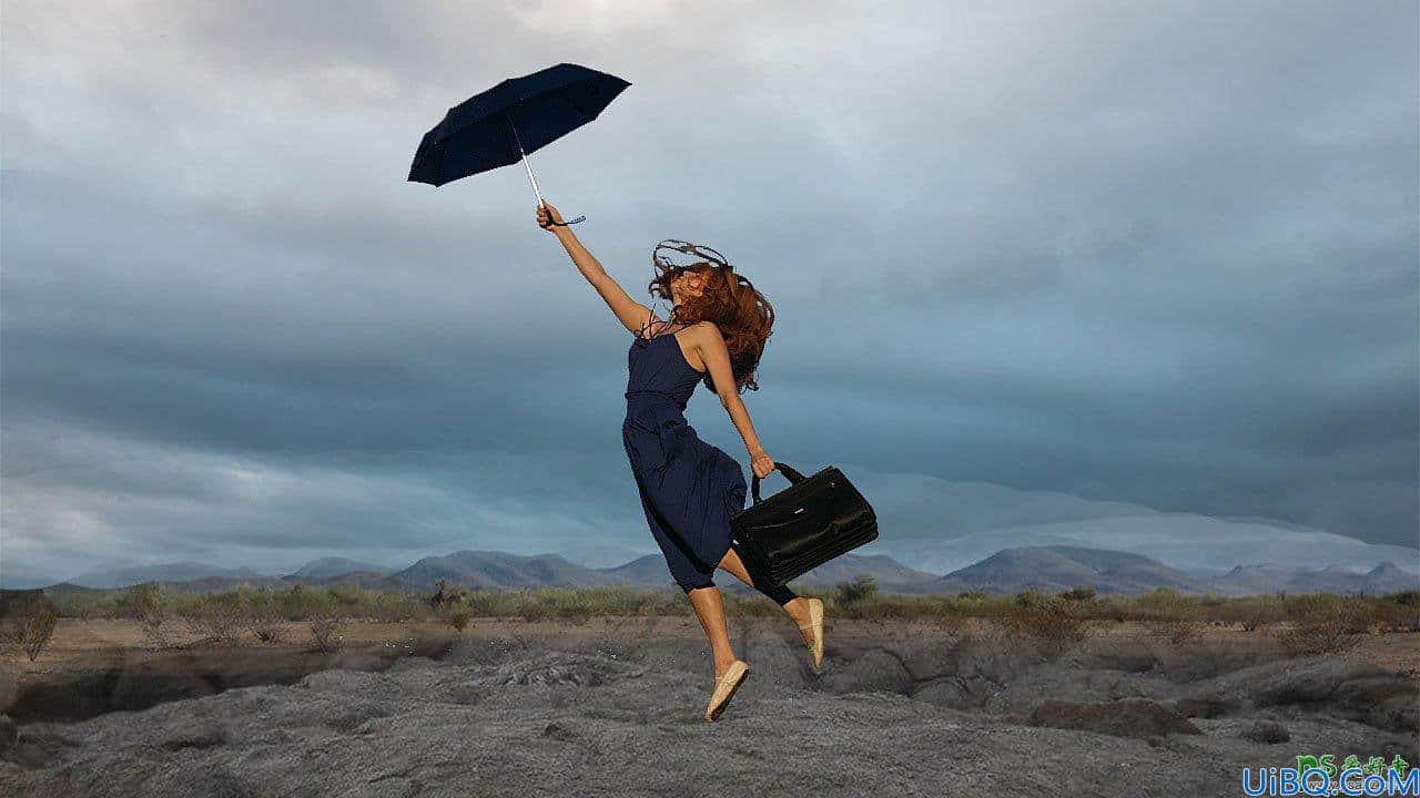 Photoshop合成教程：创意打造雨中升天的少女，从雨伞中下雨的特效场景。