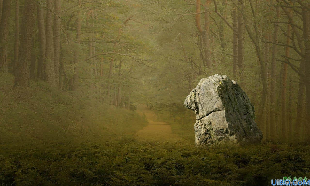 Photoshop场景合成：创意打造巨大的仿古车轮边自拍的金发妇女场景。