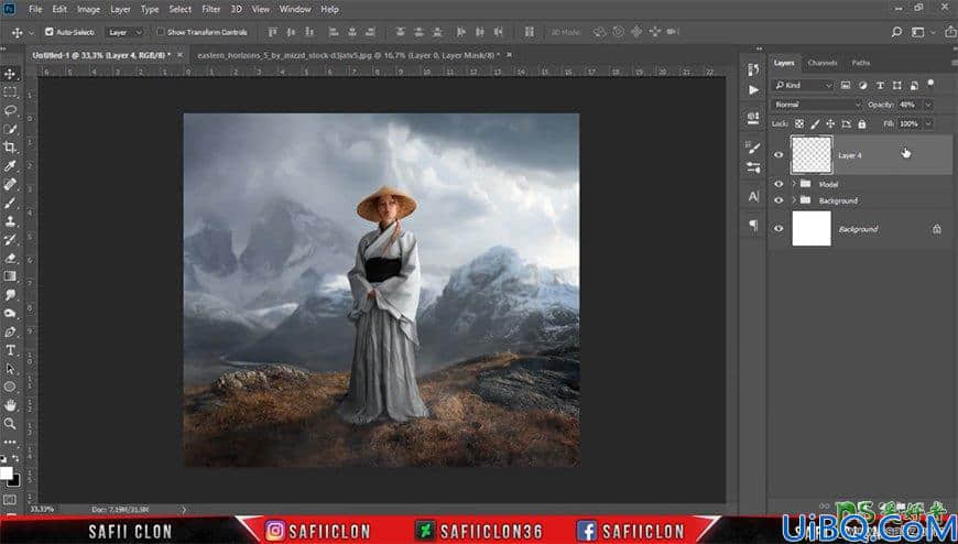 Photoshop唯美合成教程：创意打造女道长站在梦幻仙境般的山上场景。