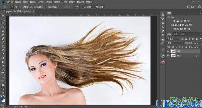 Photoshop通道抠头发教程：给简单背景下长发女生照片精准抠头发丝。