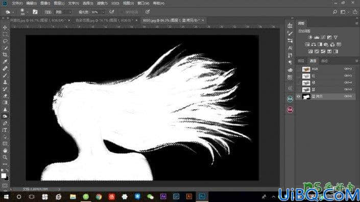 Photoshop通道抠头发教程：给简单背景下长发女生照片精准抠头发丝。