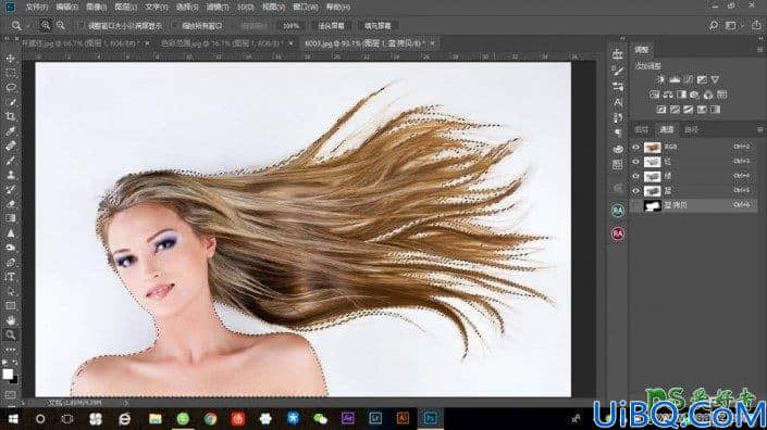 Photoshop通道抠头发教程：给简单背景下长发女生照片精准抠头发丝。