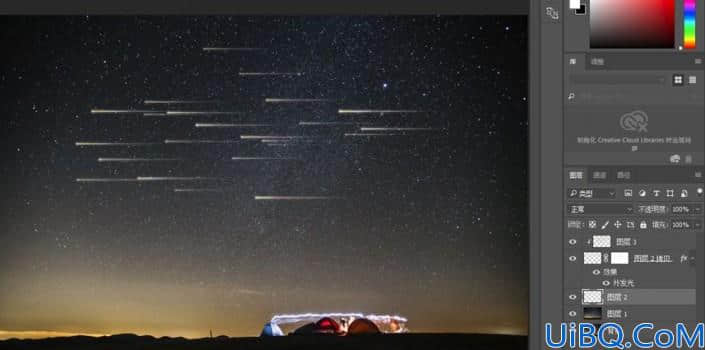Photoshop星空效果设计：利用滤镜工具制作一场浪漫的流星雨素材图片。