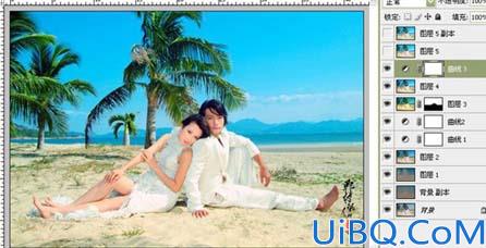巧用曲线修复灰暗的海景婚片