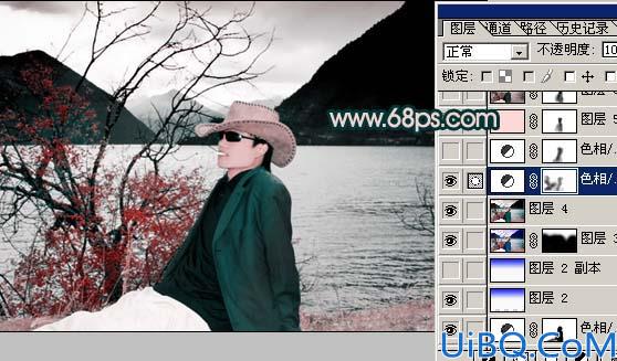 Photoshop把照片处理成暗红色水墨画效果