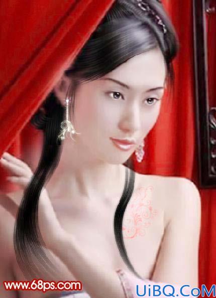 Photoshop制作淡红色古典人物插画效果