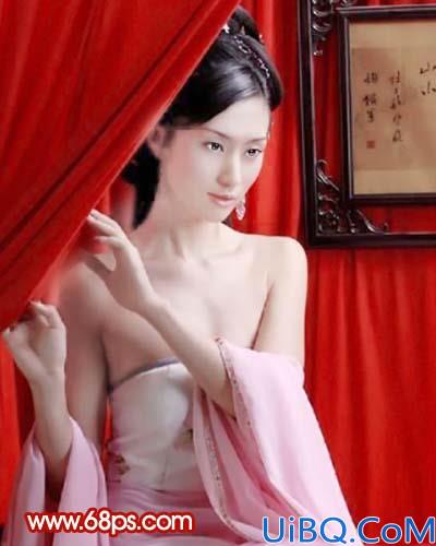 Photoshop制作淡红色古典人物插画效果
