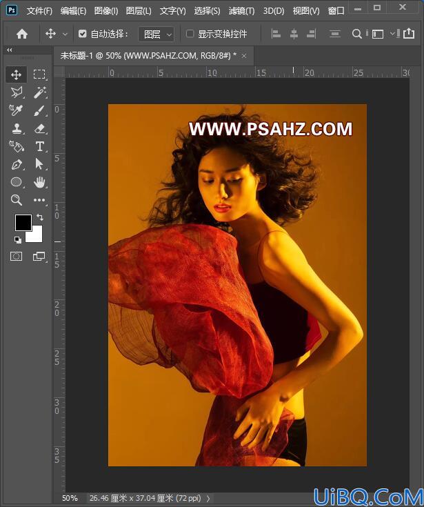 Photoshop美女调色实例：将暗黄色调的美女艺术照调出低饱和度褐色调。
