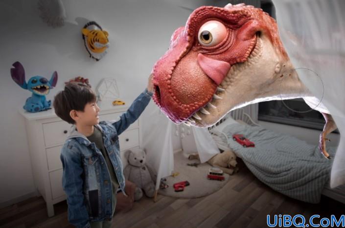 奇幻场景，在Photoshop中合成小男孩和恐龙合影