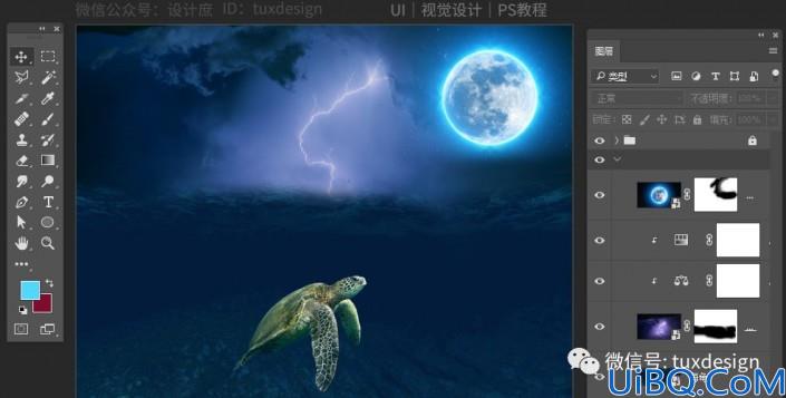 梦幻合成，用Photoshop和深海海龟的夜游旅行