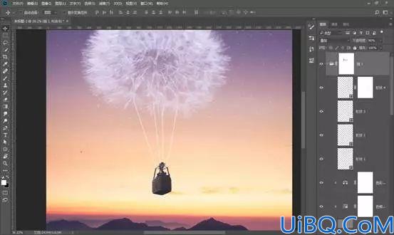 梦幻合成，通过Photoshop制作一张告白气球与蒲公英的约定的超现实场景