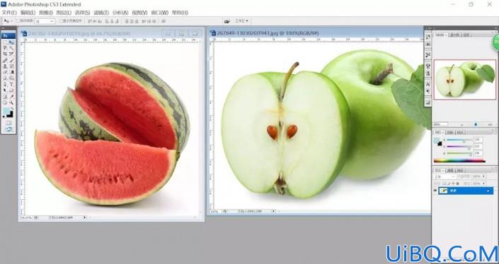 创意合成，设计一款把苹果变成“苹果西瓜”的奇幻画面