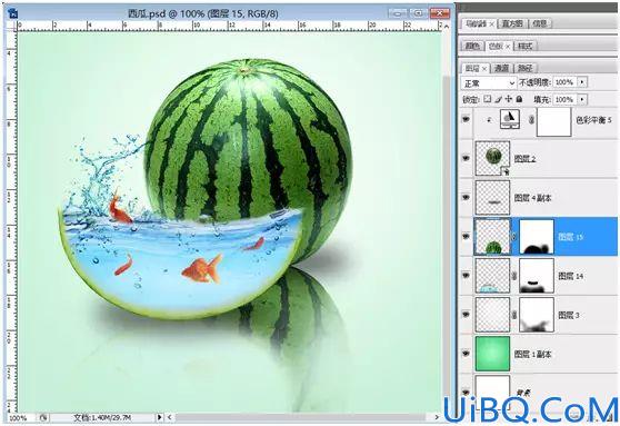 奇幻合成，通过Photoshop合成一个创意的西瓜鱼缸
