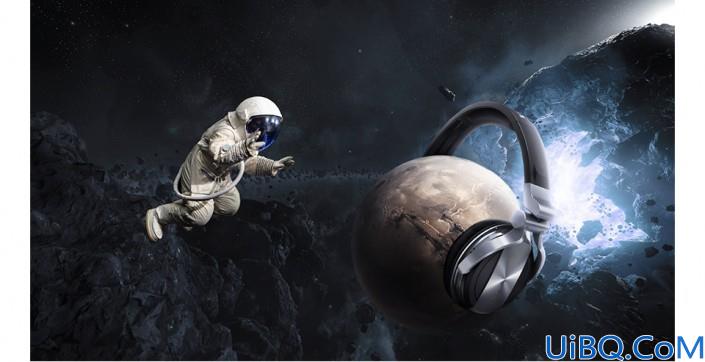 场景合成，用Photoshop合成一个给星球带上耳机的创意场景