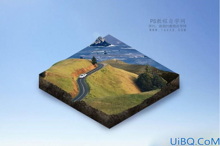 照片合成，用Photoshop和成一幅超现实的3D等距图标风景画