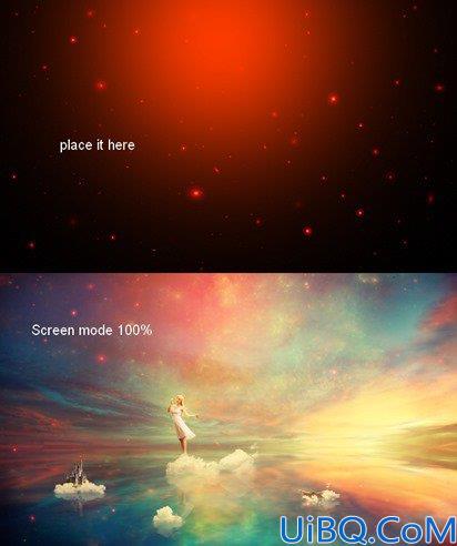 场景合成，一个女孩在五彩云端的照片
