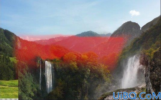 场景合成，合成一张深山瀑布风景照片