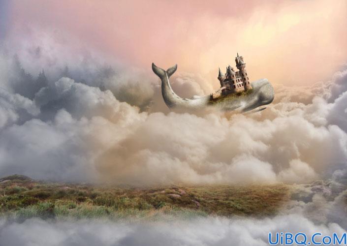 童话场景，合成鲸鱼城堡童话场景