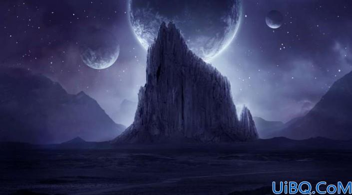 风景合成，用Photoshop创建一个暗黑风格的蓝色科幻外星场景
