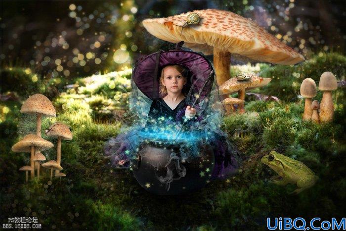 合成图片！Photoshop合成森林中的小女巫图片
