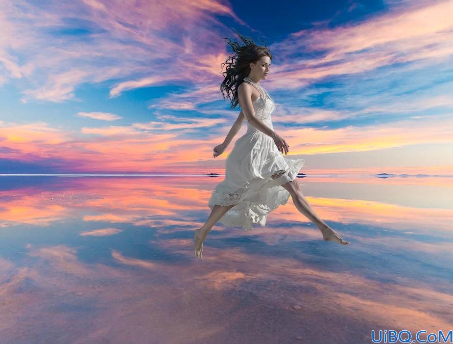 多图合一，合成一张在水面上漂浮的女人照片