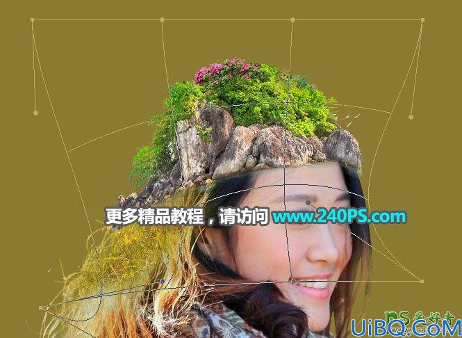 Photoshop人像合成教程：给美女头像创意合成出长满树木花草的景观图像。