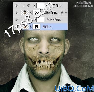 Photoshop恶搞处理成僵尸骷髅脸