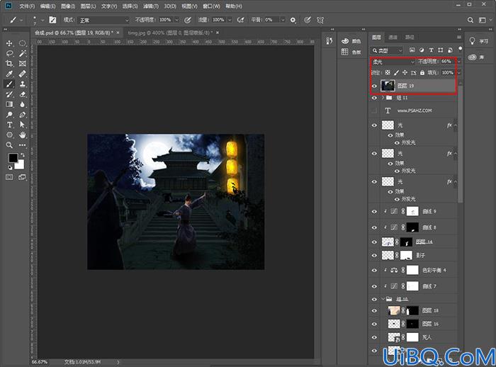 Photoshop中级合成教程：打造暗夜下的古风侠客打斗场景，江湖侠客比武