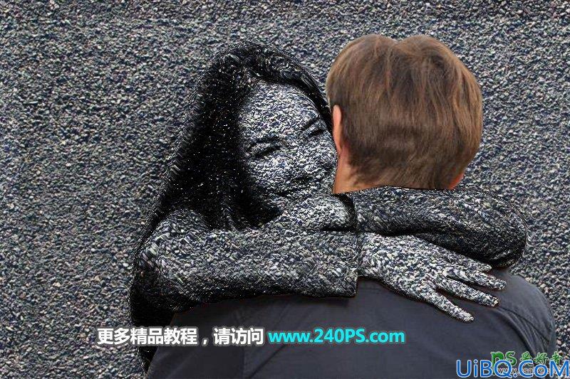 Photoshop人像合成实例：创意打造从碎石纹理墙面中出来的石质女孩特效图