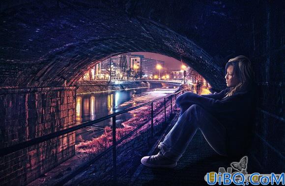 Photoshop照片合成孤独女孩场景