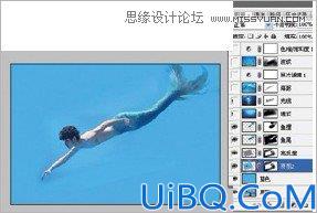 Photoshop使用素材合成水下男美人鱼场景