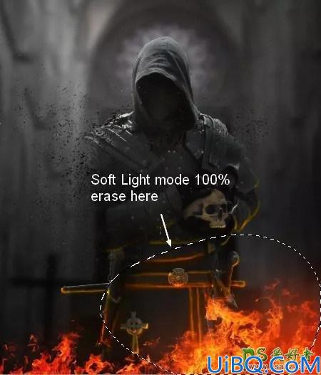 Photoshop简单合成暗黑世界里熊熊燃烧的神秘武士海报