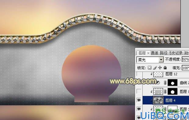 Photoshop创意合成唯美意境风格的江南园林景观图片，霞光中的园