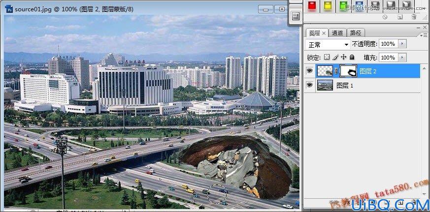 Photoshop合成城中哥斯拉