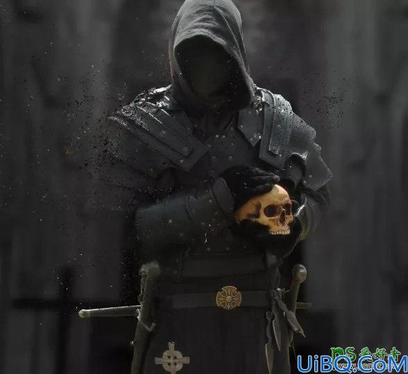 Photoshop简单合成暗黑世界里熊熊燃烧的神秘武士海报