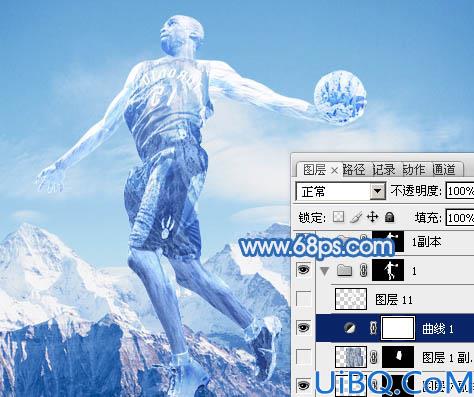 冰雪效果，Photoshop合成篮球冰人