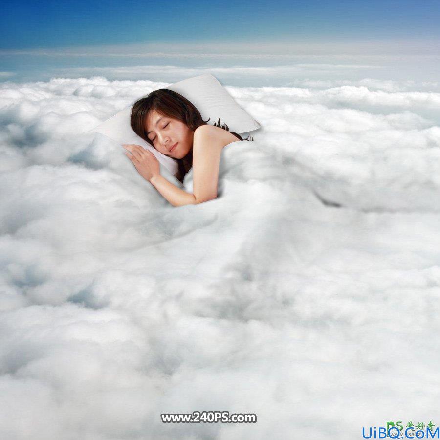 Photoshop人像合成教程：创意打造酣睡在云层中美女，云端上熟睡的美女。