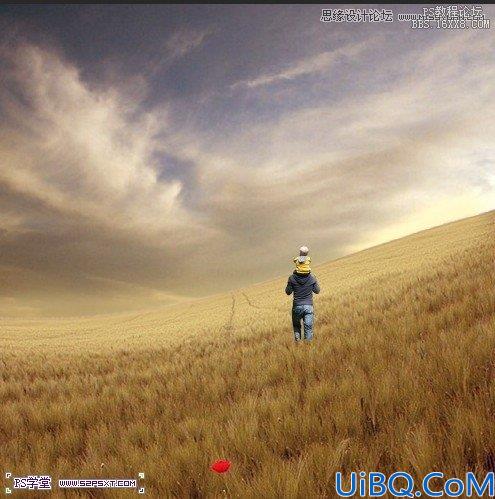 Photoshop照片合成-草坪上的父子场景