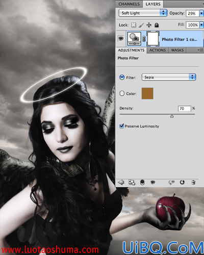 Photoshop合成手拿苹果的堕落天使后期修图教程