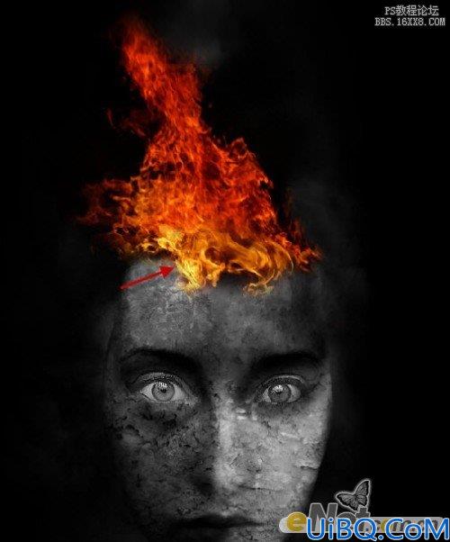 Photoshop合成被火烧毁的女人脸