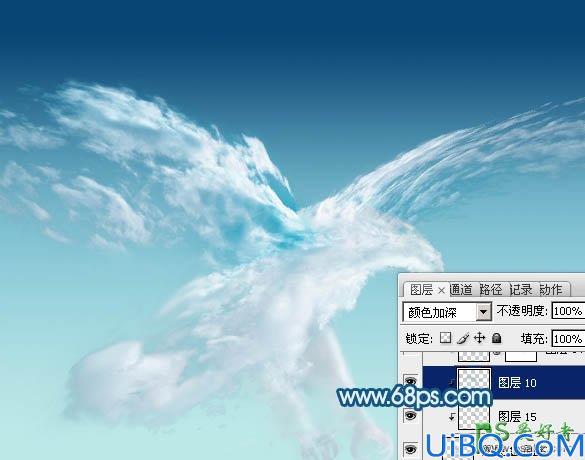 Photoshop创意合成云彩组成的飞鹰图片，天空中的云朵飞鹰霸气图