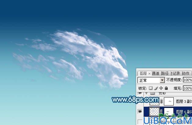 Photoshop创意合成云彩组成的飞鹰图片，天空中的云朵飞鹰霸气图