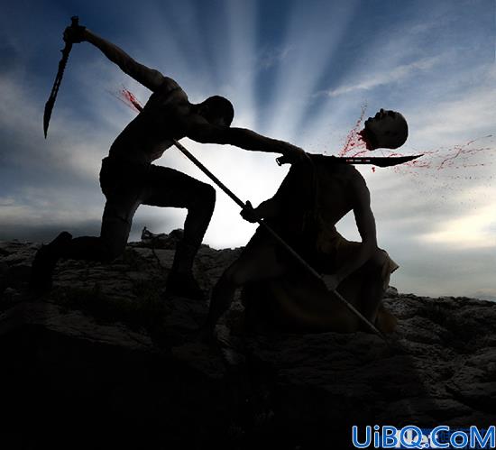 Photoshop合成被砍头的决斗武士图片