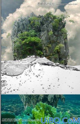 Photoshop创意合成海水中漂流的许愿瓶和海岛