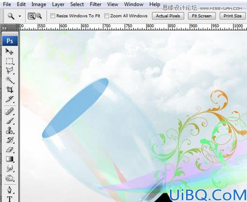 Photoshop合成漂浮在花藤中的创意杯子